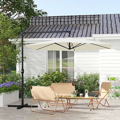9.5ft Cantilever Patio Umbrella W/ Crank Cross Base Hanging Offset Umbrella