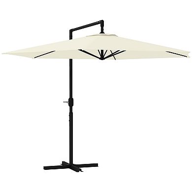 9.5ft Cantilever Patio Umbrella W/ Crank Cross Base Hanging Offset Umbrella
