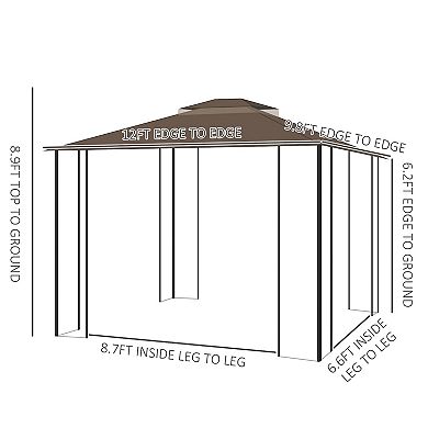 Outsunny 10ft x 12' Patio Gazebo Garden Shelter w/ Netting Sidewalls