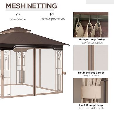 Outsunny 10ft x 12' Patio Gazebo Garden Shelter w/ Netting Sidewalls