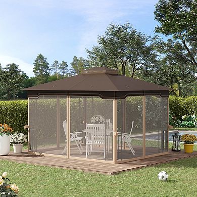Outsunny 10ft x 12' Patio Gazebo Garden Shelter w/ Netting Sidewalls