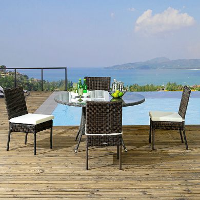 Outsunny 4 Outdoor Dining Chairs W/ Cushions, Wicker Dining Chairs