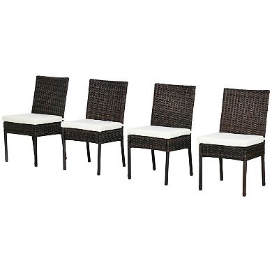 Outsunny 4 Outdoor Dining Chairs W/ Cushions, Wicker Dining Chairs