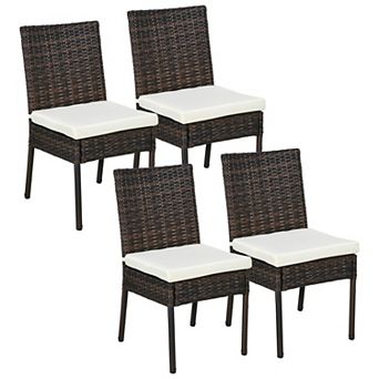 Outsunny 4 Outdoor Dining Chairs w/ Cushions, Wicker Dining Chairs