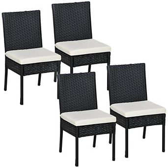 Outsunny 4 Outdoor Dining Chairs W/ Cushions, Wicker Dining Chairs
