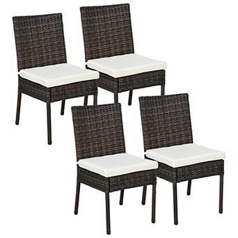 Outsunny 4 Outdoor Dining Chairs W/ Cushions, Wicker Dining Chairs