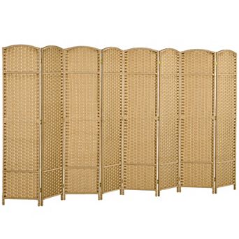 HOMCOM 8 Panel Room Divider Freestanding Folding Privacy Screen Nature Wood