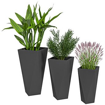 Outsunny Outdoor Planters Set Of 3 With Drainage Holes, Flower Pots