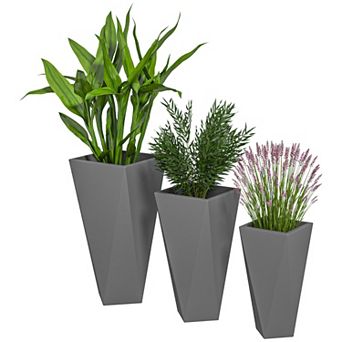 Outsunny Outdoor Planters Set Of 3 With Drainage Holes, Flower Pots