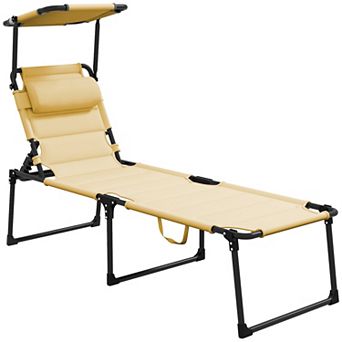 Outsunny Outdoor Folding Tanning Chair w/ Shade & Pillow