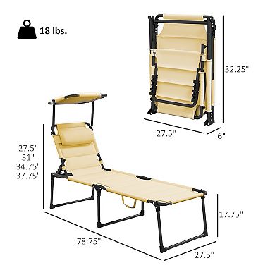 Outsunny Outdoor Folding Tanning Chair w/ Shade & Pillow