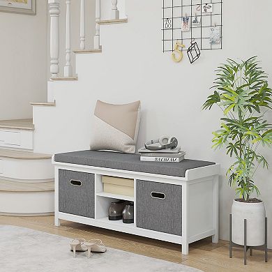 Homcom Storage Shoe Bench With Cushion, Fabric Drawers For Entryway