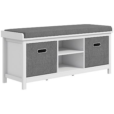 Homcom Storage Shoe Bench With Cushion, Fabric Drawers For Entryway