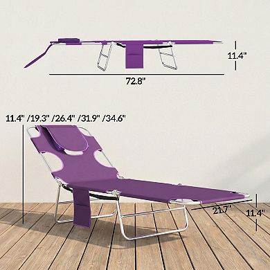Outsunny Folding Outdoor Lounge w/ Face Hole, 5-level Recline,