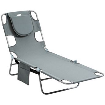 Outsunny Folding Outdoor Lounge W/ Face Hole, 5-level Recline