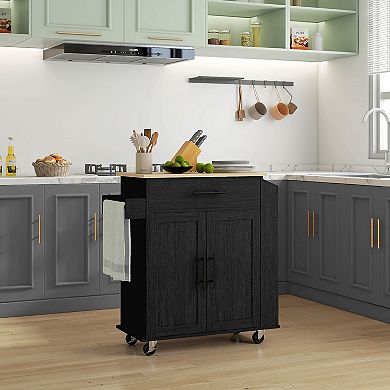 Homcom Kitchen Island With Storage And Power Outlets, Rolling