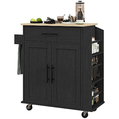 Homcom Kitchen Island With Storage And Power Outlets, Rolling