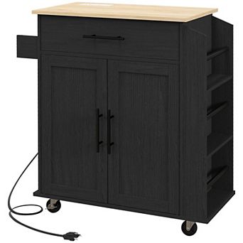 Homcom Kitchen Island With Storage And Power Outlets, Rolling