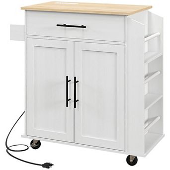 Homcom Kitchen Island With Storage And Power Outlets, Rolling