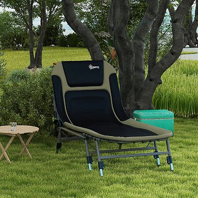 Outsunny Padded Camping Cot, Folding Bed With Adjustable Backrest