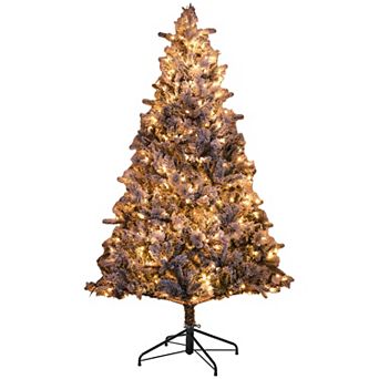 Homcom 7.5 Ft Prelit Flocked Artificial Christmas Tree W/ 500 Clear Lights