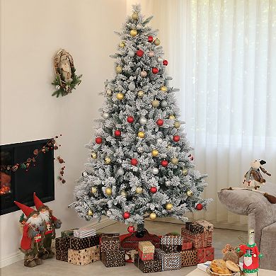 Homcom 7.5 Ft Prelit Flocked Artificial Christmas Tree W/ 500 Clear Lights