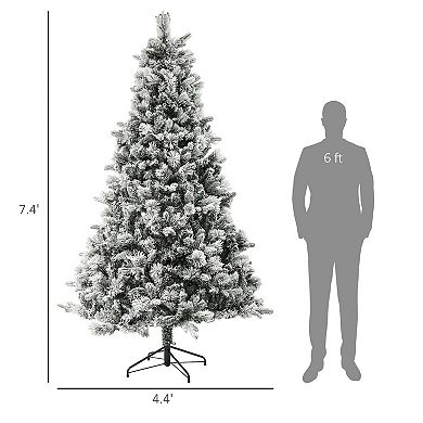 Homcom 7.5 Ft Prelit Flocked Artificial Christmas Tree W/ 500 Clear Lights