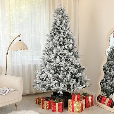 Homcom 7.5 Ft Prelit Flocked Artificial Christmas Tree W/ 500 Clear Lights