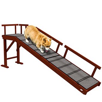 Pawhut Wooden Dog Ramp With Removable Guardrails, Non-slip, 73"