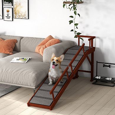 Pawhut Wooden Dog Ramp With Removable Guardrails, Non-slip, 73"