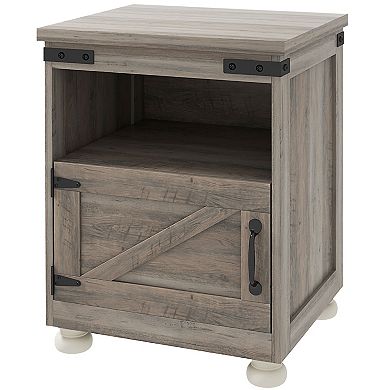 Homcom Farmhouse Side Table, End Table With Open Shelf And Cupboard