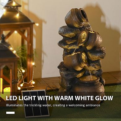 Outsunny 4-Tier 28.3inch Resin Solar Water Fountain with LED Lights and Pump