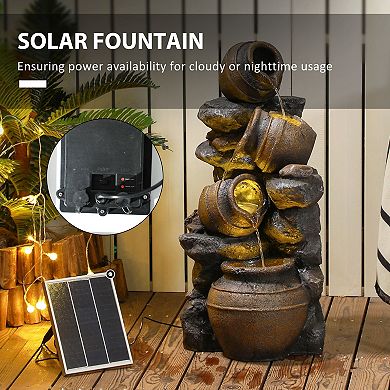 Outsunny 4-Tier 28.3inch Resin Solar Water Fountain with LED Lights and Pump