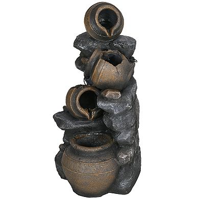 Outsunny 4-tier 28.3" Resin Solar Water Fountain With Led Lights And Pump