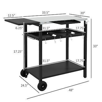 Outsunny Outdoor Bar Cart w/ 2-Tier Shelf, Patio Serving Cart w/ Wheels