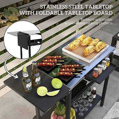 Outsunny Outdoor Bar Cart w/ 2-Tier Shelf, Patio Serving Cart w/ Wheels