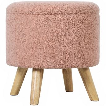 HOMCOM Storage Ottoman, Round Stool Chair with Cushioned Top