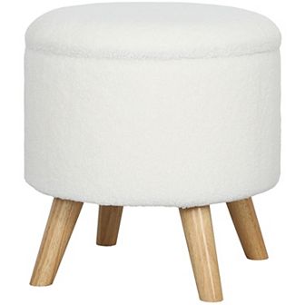 HOMCOM Storage Ottoman, Round Stool Chair with Cushioned Top