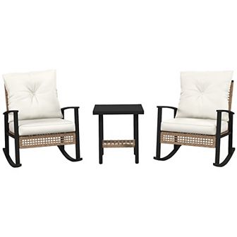 Outsunny 3 pc Bistro Set with Rattan Rocking Chairs & Table