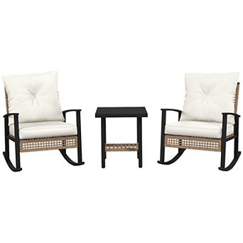Outsunny 3 pc Bistro Set with Rattan Rocking Chairs & Table