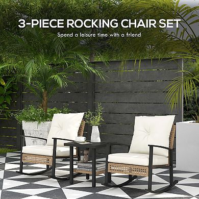 Outsunny 3 Pieces Bistro Set with Rattan Rocking Chairs & Table