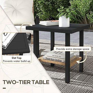 Outsunny 3 Pieces Bistro Set with Rattan Rocking Chairs & Table
