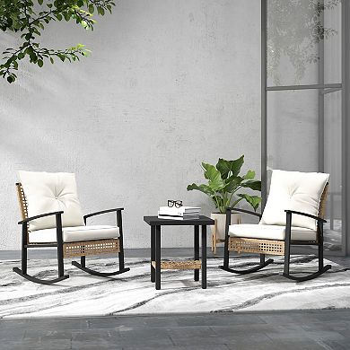 Outsunny 3 Pieces Bistro Set with Rattan Rocking Chairs & Table