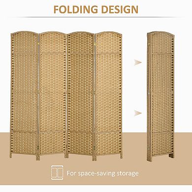 HOMCOM 4 Panel Room Divider Freestanding Folding Privacy Screen Nature Wood