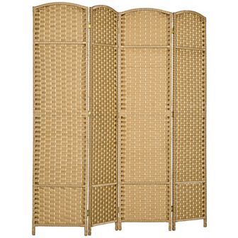 HOMCOM 4 Panel Room Divider Freestanding Folding Privacy Screen Nature Wood