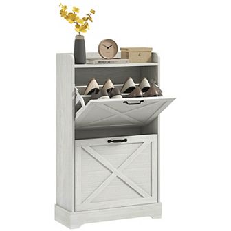 Homcom Slim Shoe Cabinet With 2 Flip Drawers And Adjustable Shelves