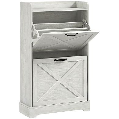 Homcom Slim Shoe Cabinet With 2 Flip Drawers And Adjustable Shelves