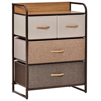 Homcom 4-bin Dresser, 3 tier Fabric Chest Of Bins With Steel Frame