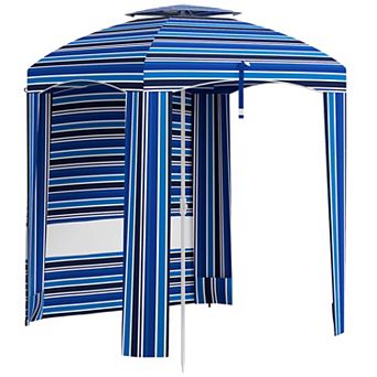 Outsunny 5.8'x5.8' Beach Cabana Umbrella With Bag, Windows, Blue