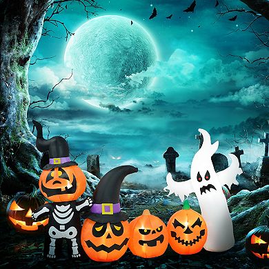 Homcom 7.5ft Inflatable Halloween Pumpkin Ghost Family, Led Yard Display
